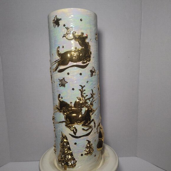 Vintage Atlantic Mold Tall Ceramic Christmas Lamp Santa Sleigh Reindeer 5-Light - Picture 7 of 14